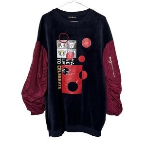 Cache Cache Mixed Media Velour Bulldog Long Sleeve Sweater